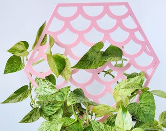 Scalloped trellis for indoor houseplants, 3D printed plant support stake, pink plant gift, hoya hoop