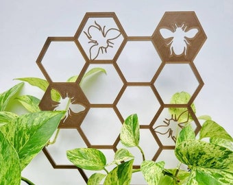 Honeybee Hexagon Houseplant trellis, plant support, 3D printed,  for indoor houseplants,