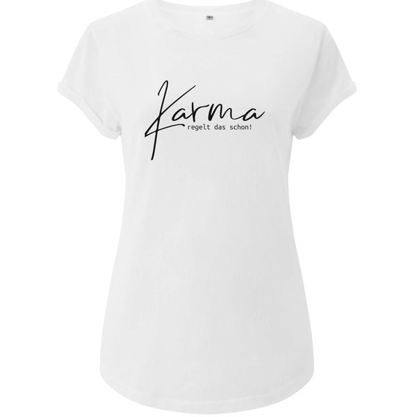 Bio Damen T-Shirt rolled arms KARMA | versch. Farben | handveredelt | nachhaltig, fair wear-zertifiziert und klimafreundlich