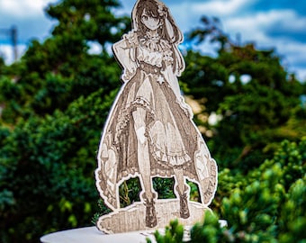 Wooden Stand Figure - Popular Anime Cute Beautiful Kawaii Idol Girl, Engraved Wood statue