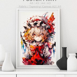 Touhou Poster Flandre Scarlet Watercolor Anime Girl Colorful Waifu, Otaku Gift, Canvas, Art, Remilia Marisa, Puzzle, Metal, Magnet, T-shirt
