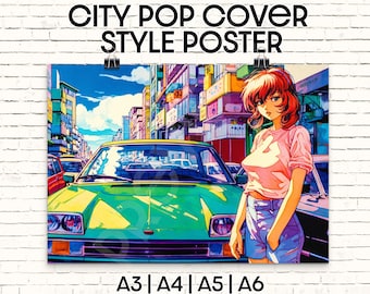 City Pop Album Cover Style Retro Anime Girl Oldschool  Poster Colorful Tapestry, Fabric, Magnet Wall Decor Poster, Metal, Puzzle, Canvas