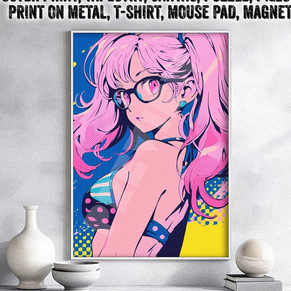 Beautiful Anime Girl Retro Poster Summer Otaku Weeb Gift Waifu Sensual Manga Style Wall Art Decor Man cave for Otaku Metal Print Pillow