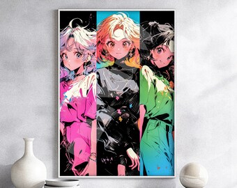 Poster Ragazza anime carina anni '90, arazzo su tela - Regalo Otaku retrò anni '80 e '00, arte vintage attraente Waifu Gal, anni '90, camicia, tela, stampa su metallo