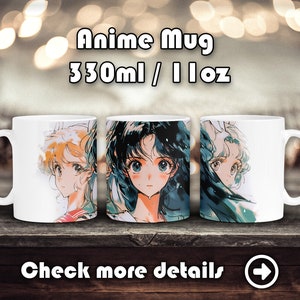 Taza de chica anime retro de cerámica, taza de café brillante, Otaku Merch, Waifu de la vieja escuela, arte manga kawaii de 1990, Manga, Té, Vintage de moda de los años 80 y 90