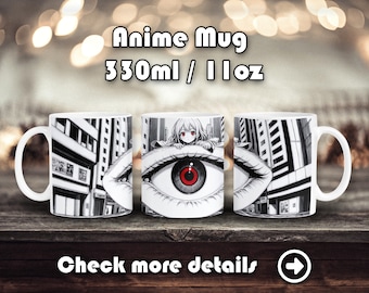 Ceramic Anime Mug, Glossy Coffee Cup, Otaku Gift Merch, Kawaii Cute Waifu, 11oz 330ml, Eyes, Japanese Style art, Manga panel, Tea, Trendy