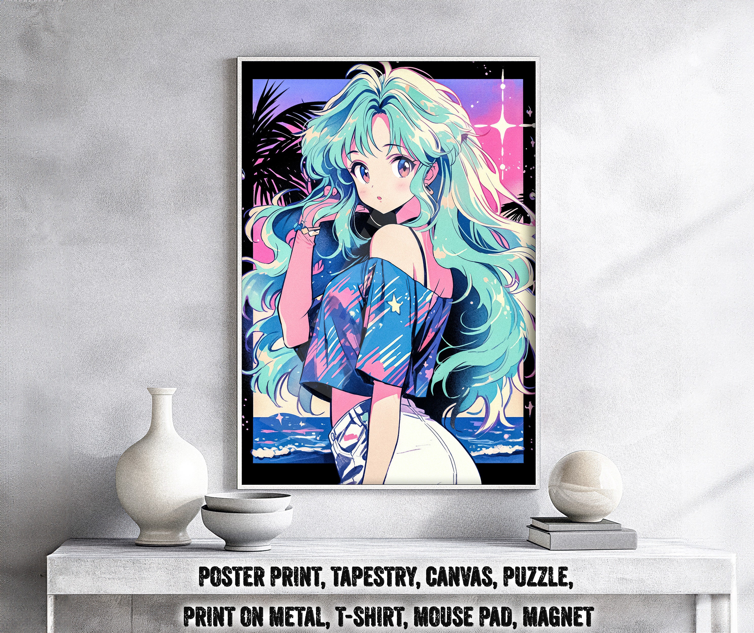 Vintage Kawaii Anime Girl Poster – Otaku Gift, Old Retro Style, Bishoujo Waifu Gal Art. 90s Vibes on Canvas, Tapestry, Puzzle, Metal Print
