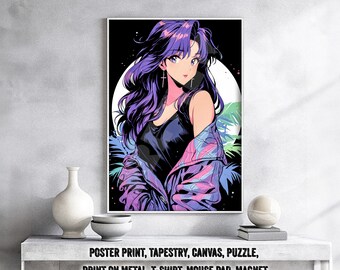 Oldschool Kawaii Anime Girl Poster – Otaku Gift, Retro Style, Bishoujo Waifu Gal Art, 90s 80s City Pop Canvas, Tapestry, vintage Metal Print