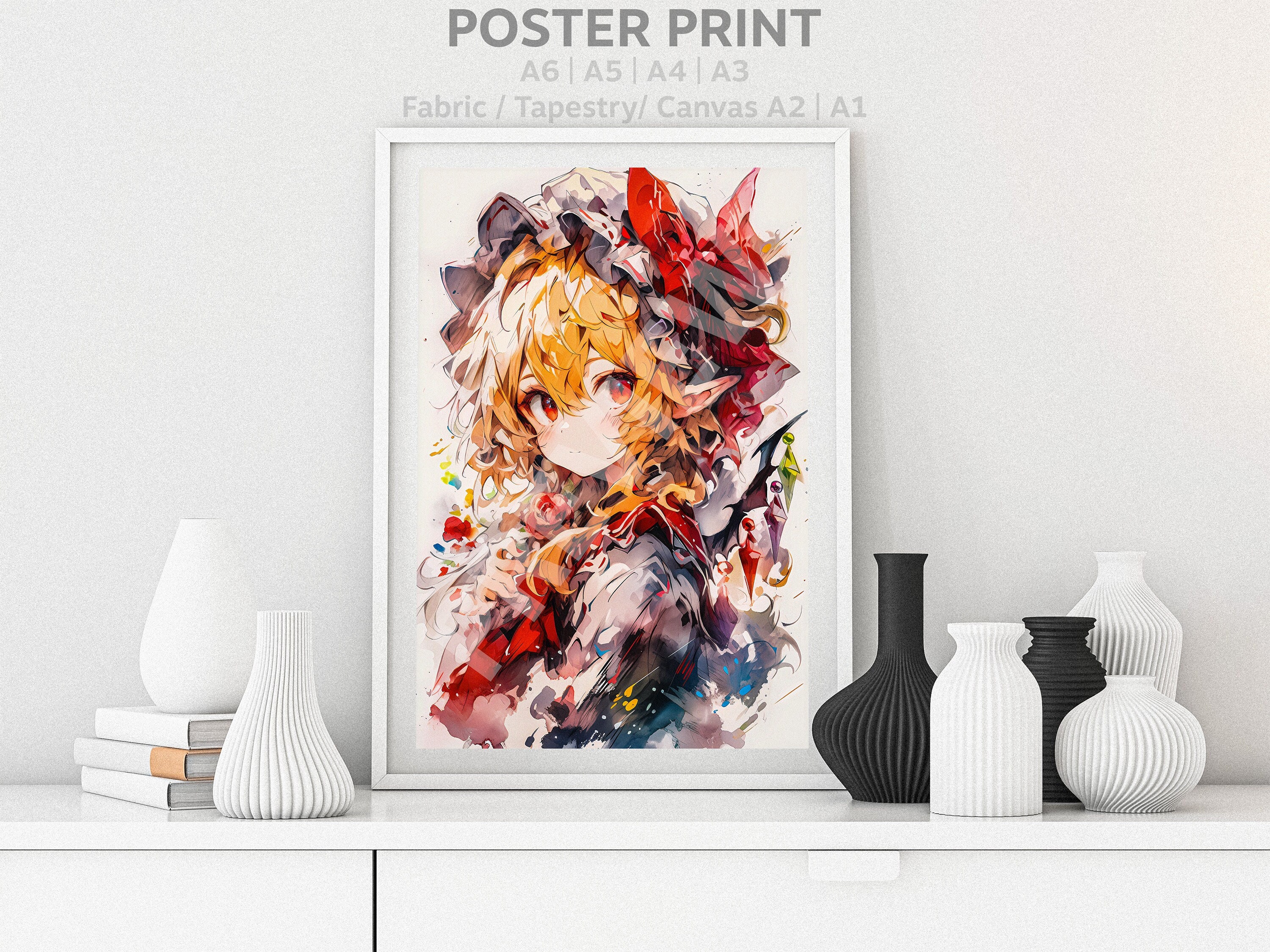 Touhou Poster Flandre Scarlet Watercolor Anime Girl Colorful Waifu ...