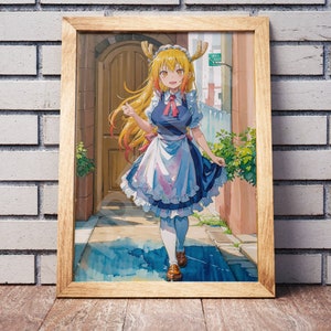Popular Anime Maid Poster Dragon, Watercolor Tee, Otaku Gift, Anime Tapestry, Fabric, Mouse Pad, Cute Kawaii, Puzzle, Metal, Magnet, T-shirt