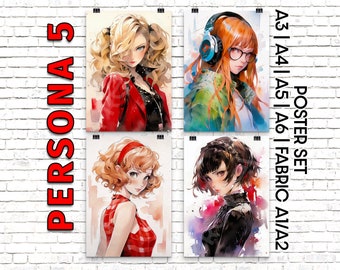 Set of 4 Posters JRPG Game Character tapestry, Watercolor Colorful High Quality Unique Wall Decor, Quality Posters, Paper fabric Water Color