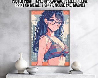 Vibrant Anime Girl Poster - Collectible Artwork, Otaku Wall Decor, Manga Style, Nerd Culture, Urban Background, Unique Anime Gift