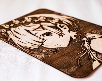 Wooden Anime JRPG Girl Portrait - Engraved Art Poster of beautiful Anime Girl, Wooden Poster, Wall Decor, Waifu Gal, Unique Plywood Ornament