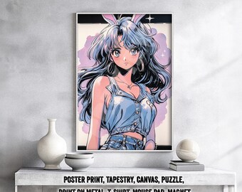 Poster Ragazza anime carina anni '90, arazzo su tela - Regalo Otaku retrò anni '80 e '00, arte vintage attraente Waifu Gal, anni '90, camicia, tela, stampa su metallo