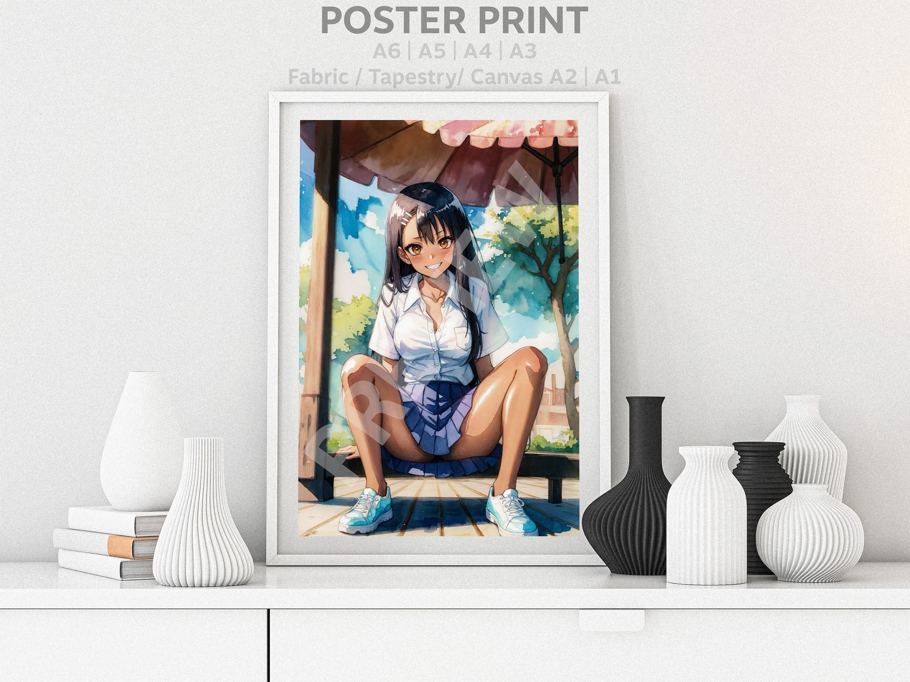 Nezuko - Anime Girl - Beach Waifu - Satin Poster - Original Demon