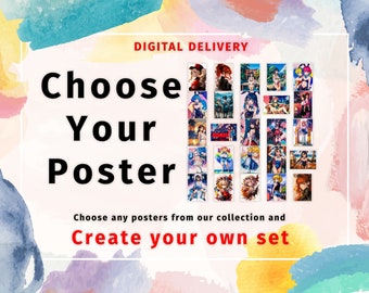 Choose YOUR DIGITAL Poster! Colorful anime JRPG, Oldschool, Manga and lewd Waifu Poster, Puzzle, wall decor, custom poster set, Art Choice