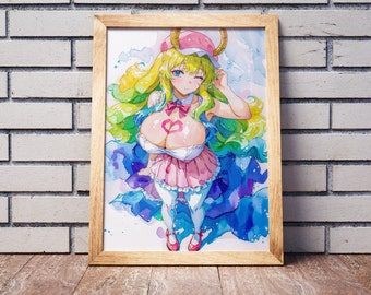 Popular Anime Maid Poster Dragon, Watercolor Tee, Otaku Gift, Anime Tapestry, Fabric, Mouse Pad, Cute Kawaii, Puzzle, Metal, Magnet, T-shirt