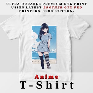 Anime Girl Shirt, Beach Scenery, Kawaii Otaku Gift Shirt, Anime Clothing, Summer, cotton tee, Graphic T, Anime Shirt, Japanese, Waifu Gal