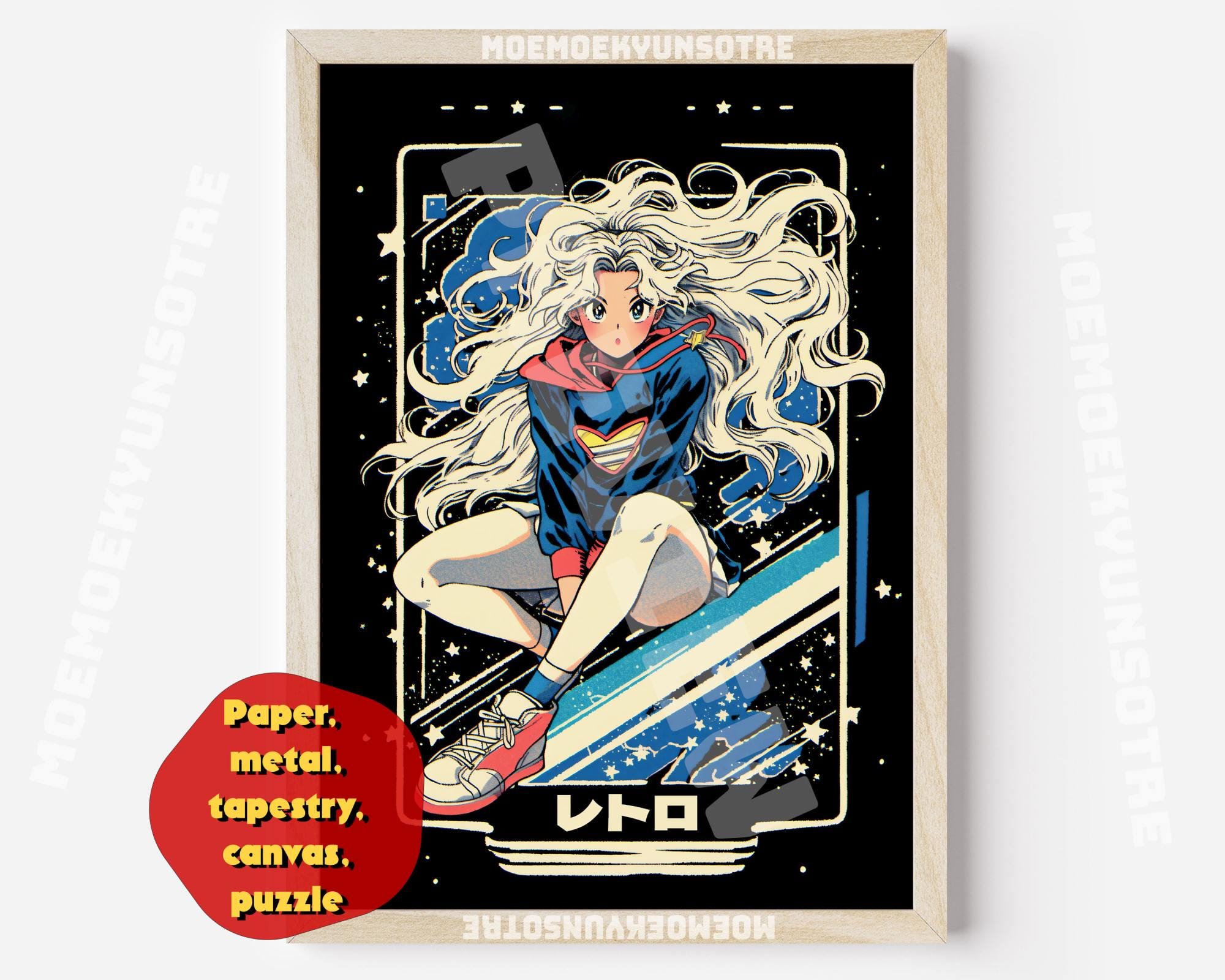 Anime Girl Poster, Kawaii Cute Otaku Gift, vintage beauty, Oldschool Waifu Gal Art, 90s, Tapestry, canvas, Vintage Print