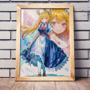 Popular Anime Maid Poster Dragon, Watercolor Tee, Otaku Gift, Anime Tapestry, Fabric, Mouse Pad, Cute Kawaii, Puzzle, Metal, Magnet, T-shirt