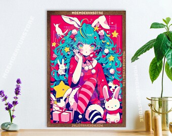Cute Anime Poster, Japanese Painting, Canvas, Kawaii Manga Girl