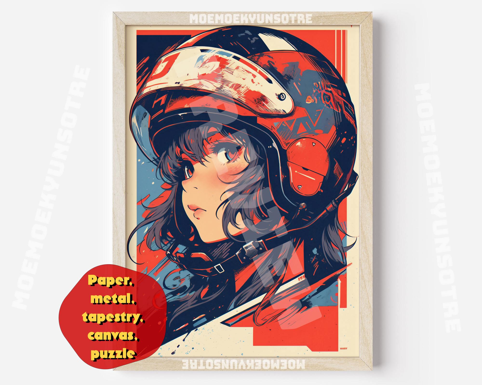 Retro Style Anime Girl Poster, Kawaii Cute Otaku Gift, vintage Oldschool Waifu Gal Art, 90s, Tapestry, canvas, Metal Print