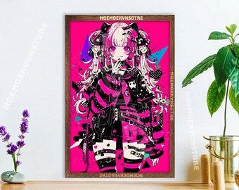 Anime Girl Edgy Wall Art, Anime Painting Gift, emo poster, yandere
