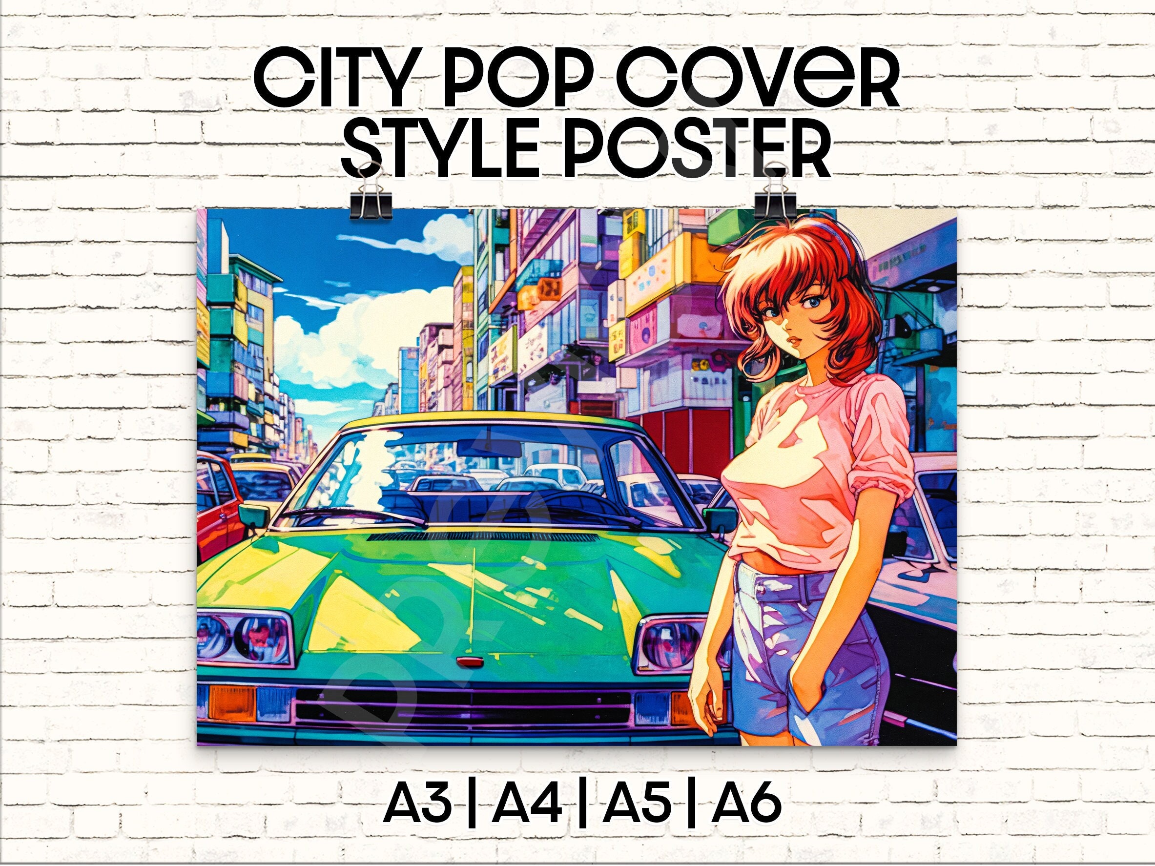 City Pop Album Cover Style Retro Anime Girl Oldschool Poster Bunt Wandbehang, Stoff, Magnet, Wanddekor Poster, Metall, Puzzle, Leinwand