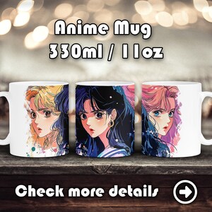 Taza de chica anime retro de cerámica, taza de café brillante, Otaku Merch, Waifu de la vieja escuela, arte manga kawaii de 1990, Manga, Té, Vintage de moda de los años 80 y 90