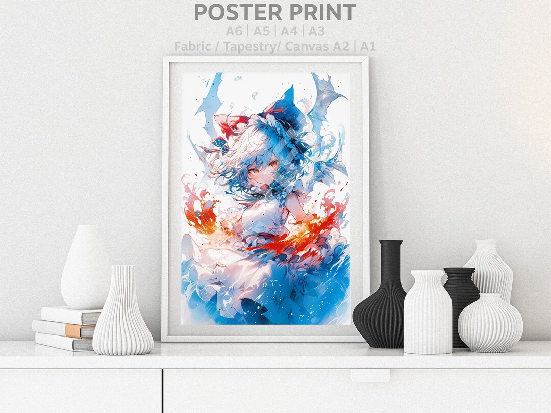 Touhou Poster Cirno Watercolor Anime Girl Colorful Waifu, Otaku Gift ...