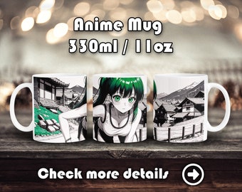 Ceramic Cute Anime Girl Mug, Glossy Coffee Cup, Otaku Gift Merch, Kawaii Cute Waifu, 11oz 330ml, Eyes, Japanese Style art, Manga panel, bike