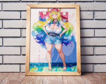 Popular Anime Maid Poster Dragon, Watercolor Tee, Otaku Gift, Anime Tapestry, Fabric, Mouse Pad, Cute Kawaii, Puzzle, Metal, Magnet, T-shirt