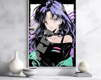 Retro Vintage Cute Anime Girl Poster Bishoujo Waifu Gal, Otaku Gift, Fabric, Art Canvas, Tapestry, man cave, Puzzle, Metal Print, 90s, 1990s