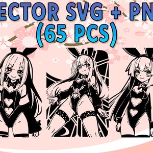 Die cut sticker - Cute anime girls in bunny outfit - Vector drawing, SVG + PNG 65 pcs, vinyl cut, laser engraving