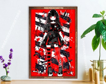 Anime Girl Edgy Wall Art, Anime Painting Gift, emo poster, yandere