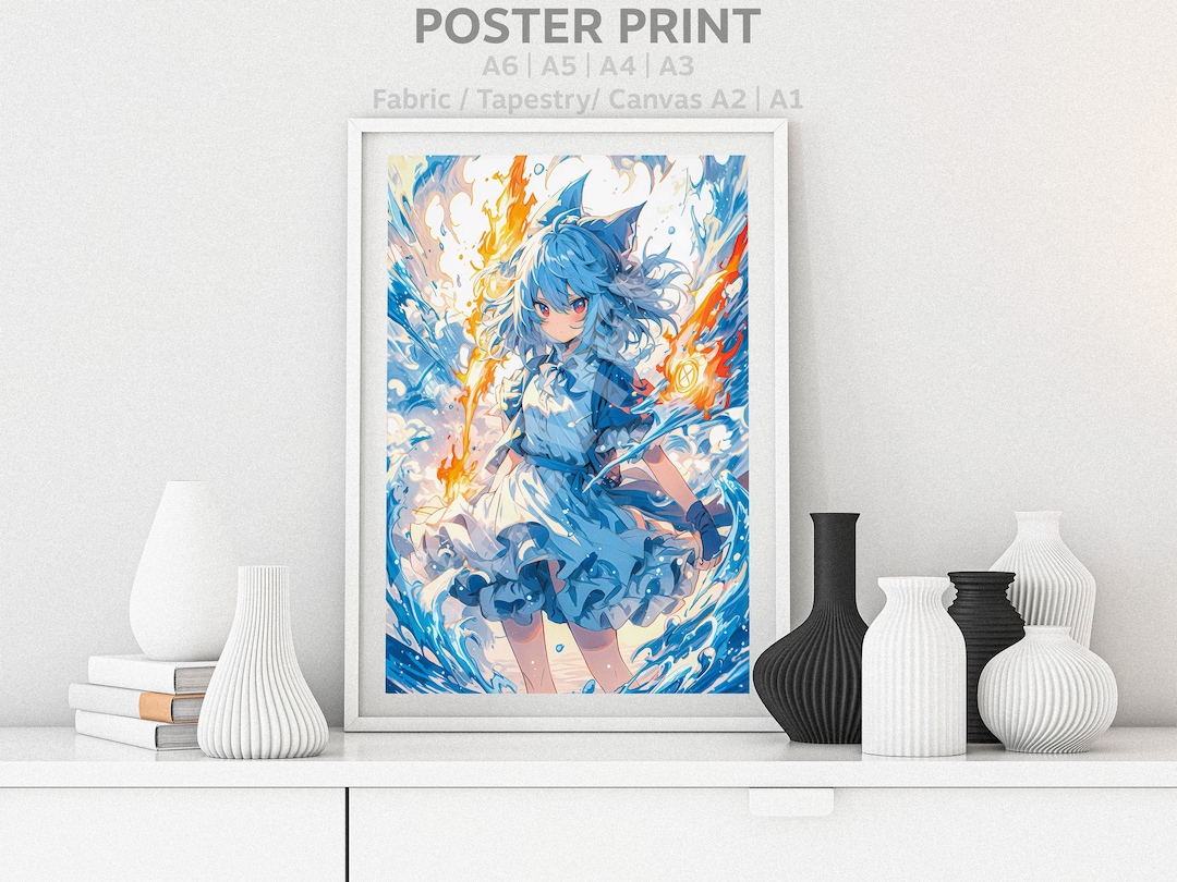 Touhou Poster Cirno Watercolor Anime Girl Colorful Waifu, Otaku Gift ...