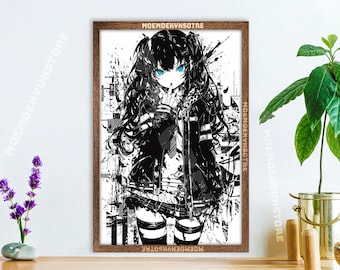 Anime muurkunst, anime meisje schilderij cadeau, edgy tapijt in emo-mangastijl, stijlvolle waifu-poster, metalen print, papier, canvas