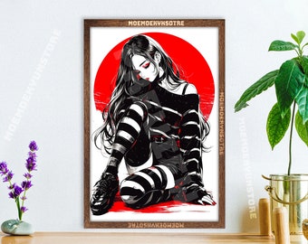 Anime Wall Art, Anime Girl Japanese Painting, kawaii manga style tapestry, stylish waifu poster, metal print, paper