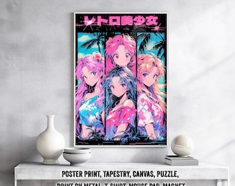 Anime Poster Bunny Anime Girl Kawaii Cute  – Retro Otaku Gift, vintage Attractive Waifu Gal Art, 90s, Tapestry, shirt, canvas, Metal Print