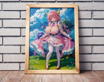 Popular Anime Maid Poster Dragon, Watercolor Tee, Otaku Gift, Anime Tapestry, Fabric, Mouse Pad, Cute Kawaii, Puzzle, Metal, Magnet, T-shirt