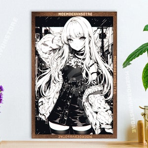 Anime Wall Art, Anime Girl Painting Gift, edgy manga style, tapestry, stylish waifu poster, metal print, paper, colorful Japanese art
