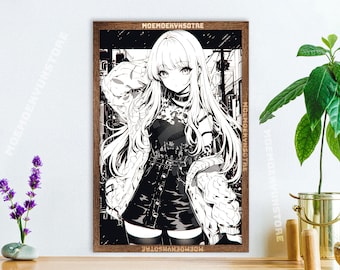Anime Wall Art, Anime Girl Painting Gift, edgy manga style, tapestry, stylish waifu poster, metal print, paper, colorful Japanese art
