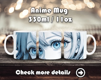 Ceramic Anime Mug, Glossy Coffee Cup, Otaku Gift Merch, Kawaii Cute Waifu, 11oz 330ml, Eyes, Japanese Style art, Manga panel, Tea, Trendy