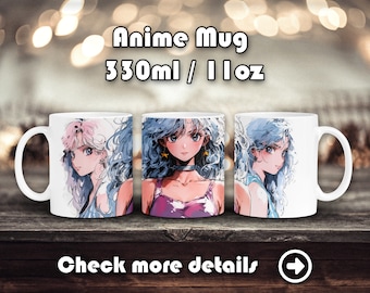 Ceramic Retro Anime Girl Mug, Glossy Coffee Cup, Otaku Merch, Kawaii Cute Waifu, Eyes, Japanese Style art, Manga, Tea, Trendy, oldschool moe