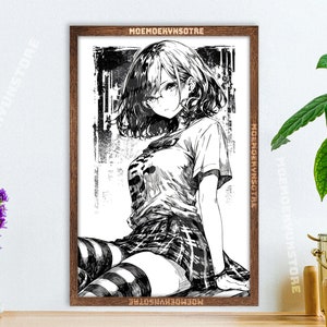 Anime Wall Art, Anime Girl Sketch, edgy emo manga poster