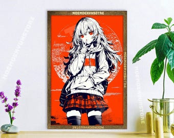 Anime Girl Edgy Wall Art, Anime Painting Gift, emo poster, yandere