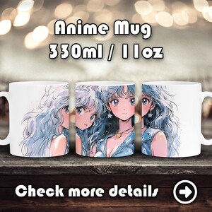 Taza de chica anime retro de cerámica, taza de café brillante, Otaku Merch, Waifu de la vieja escuela, arte manga kawaii de 1990, Manga, Té, Vintage de moda de los años 80 y 90