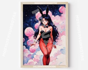 Anime Bunny Girl Poster Painting 90s manga girl Watercolor Art