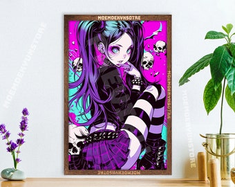 Anime Edgy Wall Art, Anime Girl Painting Gift, emo poster