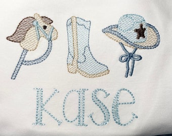 Embroidered Rodeo Shirt, Toy Horse, Cowboy Boot, Personalized Birthday Shirt
